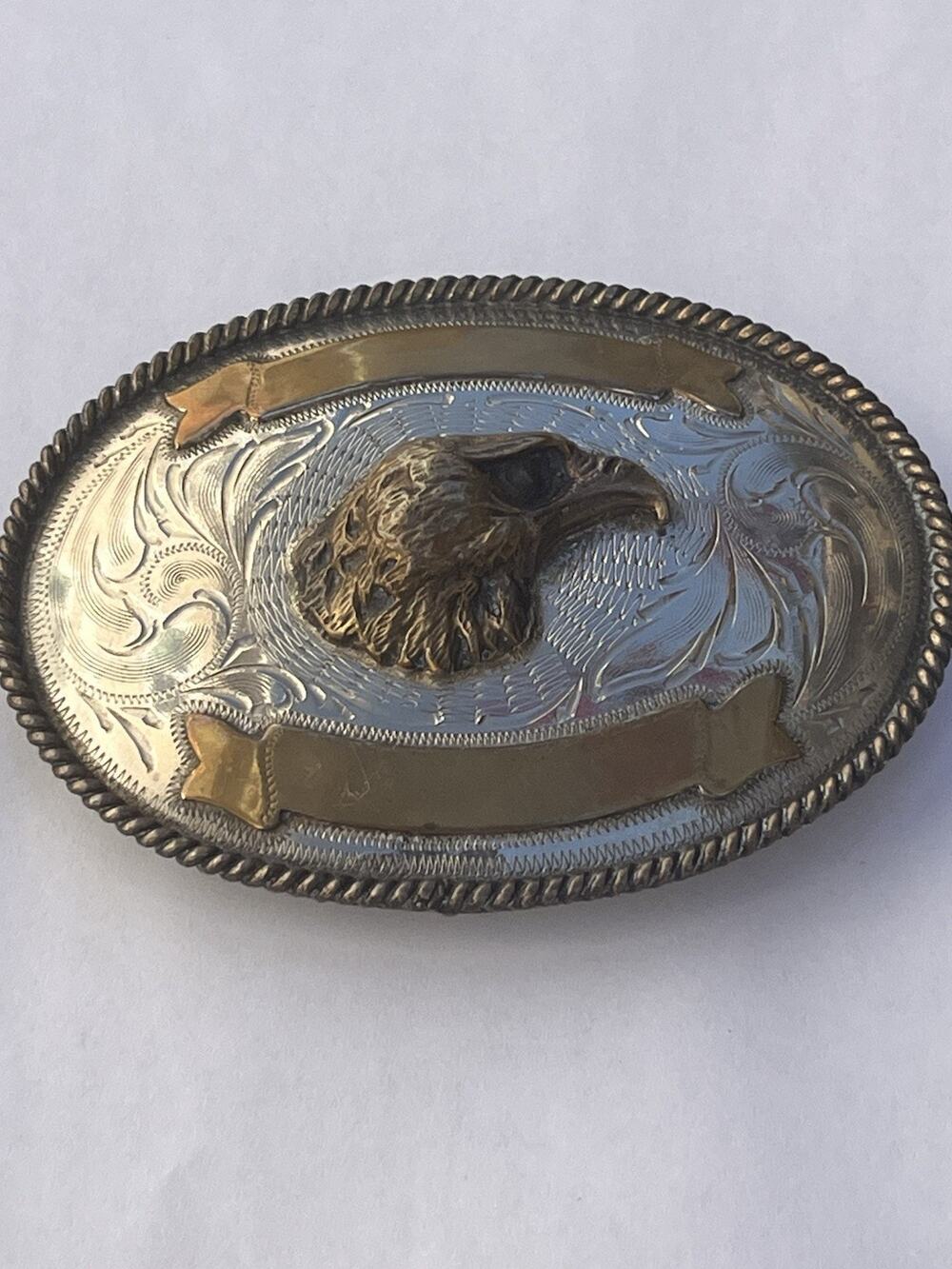 Huge Mexico Alpaca Silver Eagle Head Buckle Belt Vintage 4.25" Long 96 grams